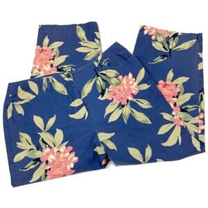 Crazy Horse by Liz Claiborne | Blue Floral Stretch Capri Pants Cotton Spandex 10